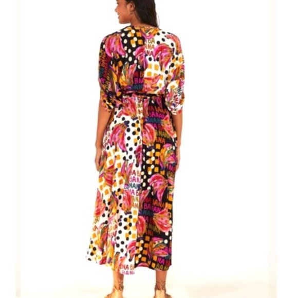FARM Rio Half and Half Bananatic Print Maxi Dress Tropical Dopamine Dressing - Picture 4 of 16